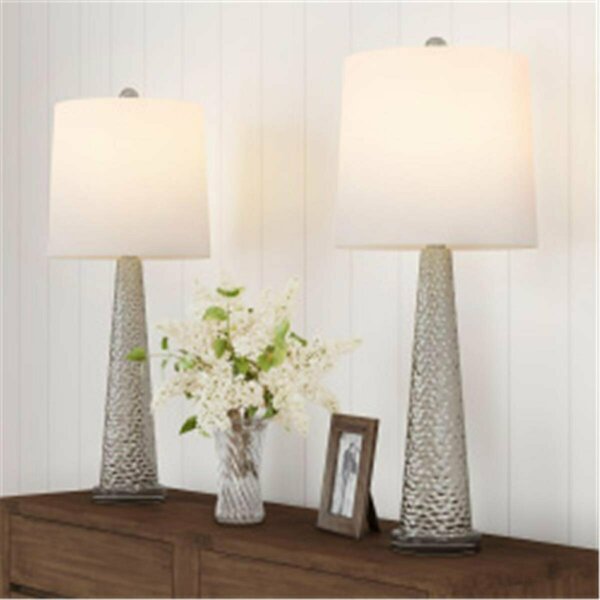 Diamond Sparkle Contemporary Hammered-Look Glass Table Lamps, Brushed Silver & Ivory, 2PK DI3239628